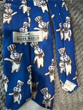 Vintage 1996 Ralph Marlin Blue Tie with White Pillsbury Dough Boy